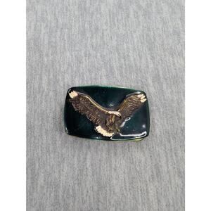 Vintage 1978 American Heritage Belt Buckle Brass Green Background Eagle USA Made